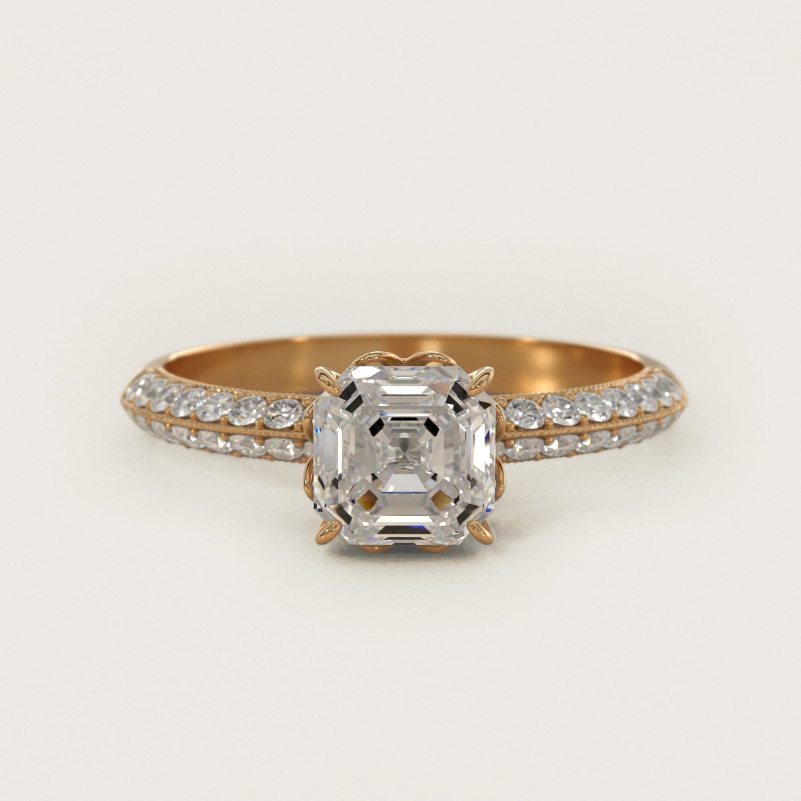 Pav? Knife Edge Lotus Basket Diamond Engagement Ring In 18k Yellow Gold By James Allen - Asscher Center