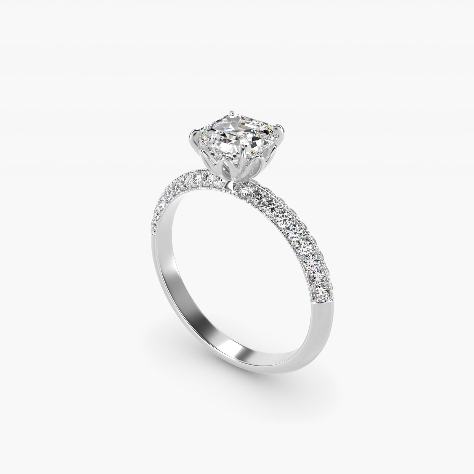 Pav? Knife Edge Lotus Basket Diamond Engagement Ring In Platinum By James Allen - Asscher Center