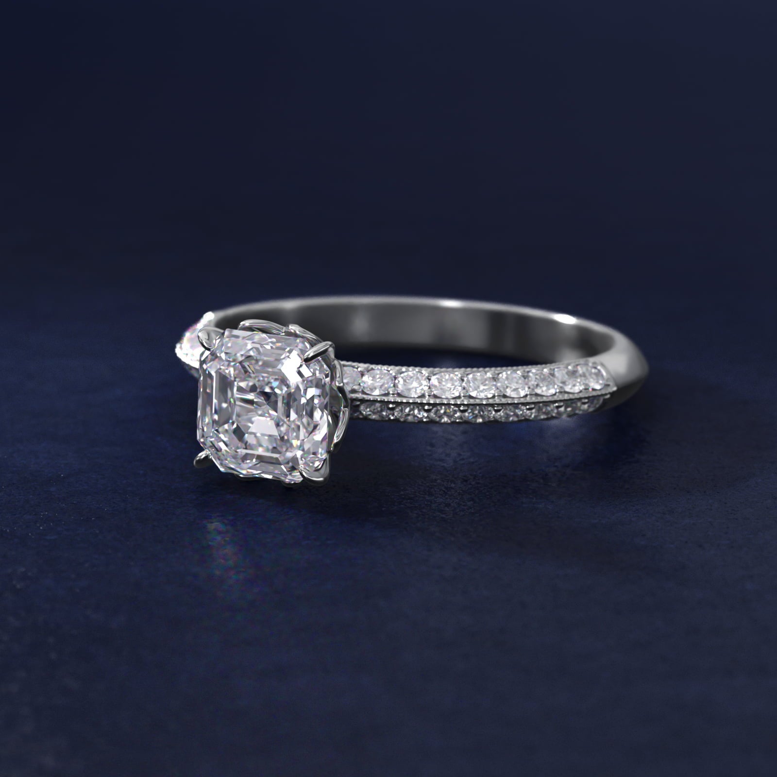 Pav? Knife Edge Lotus Basket Diamond Engagement Ring In Platinum By James Allen - Asscher Center