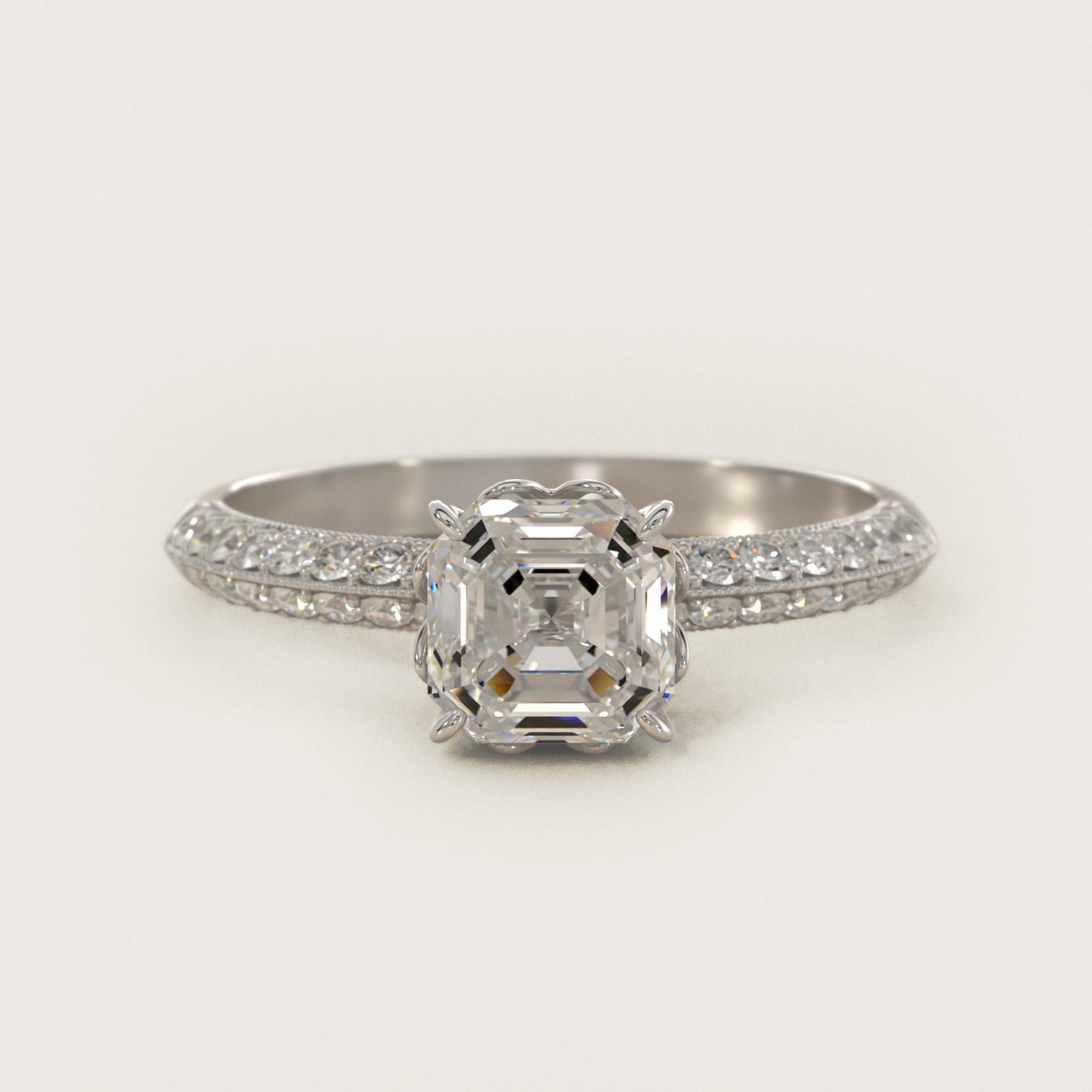 Pav? Knife Edge Lotus Basket Diamond Engagement Ring In Platinum By James Allen - Asscher Center