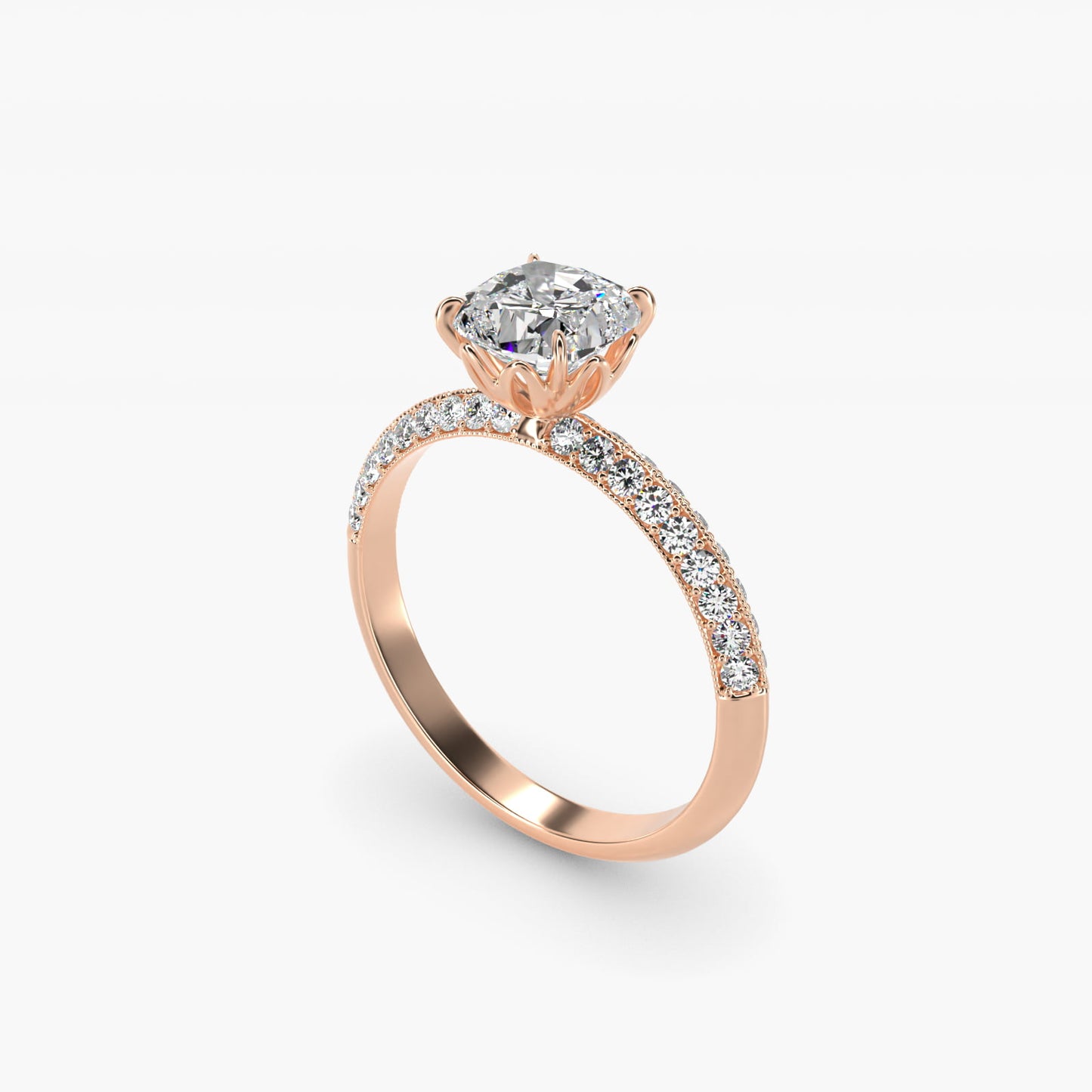 Pav? Knife Edge Lotus Basket Diamond Engagement Ring In 18k Rose Gold By James Allen - Cushion Center