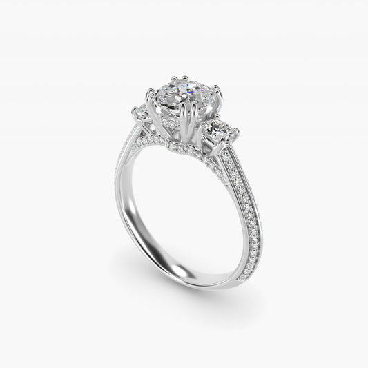 PavŽ Knife Edge Diamond Three Stone Engagement Ring In 14K White Gold By James Allen - Cushion Center