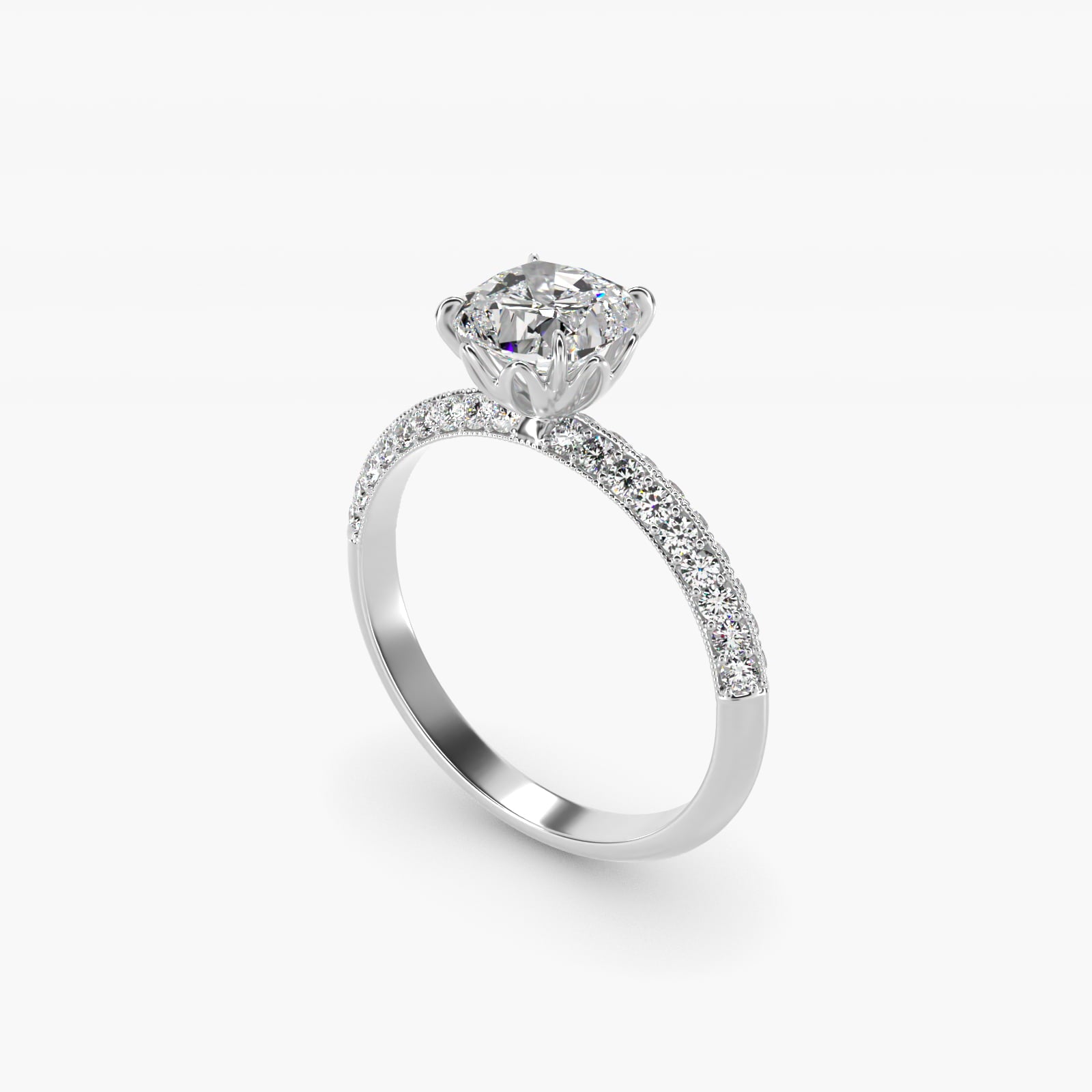 Pav? Knife Edge Lotus Basket Diamond Engagement Ring In 18k White Gold By James Allen - Cushion Center