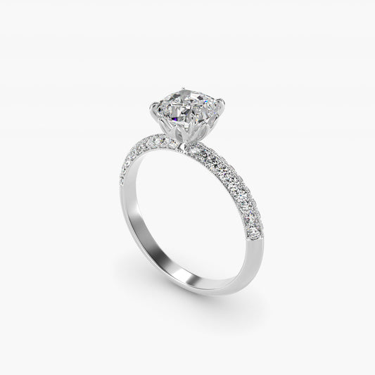 Pav? Knife Edge Lotus Basket Diamond Engagement Ring In 18k White Gold By James Allen - Cushion Center