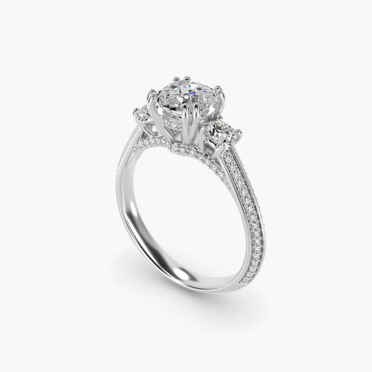 Pav? Knife Edge Diamond Three Stone Engagement Ring In Platinum By James Allen - Cushion Center