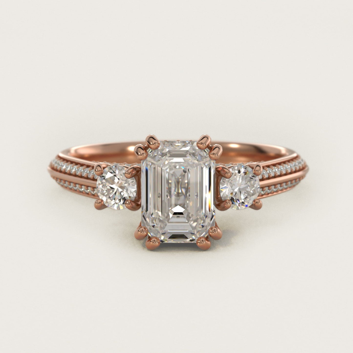 PavŽ Knife Edge Diamond Three Stone Engagement Ring In 14K Rose Gold By James Allen - Emerald Center