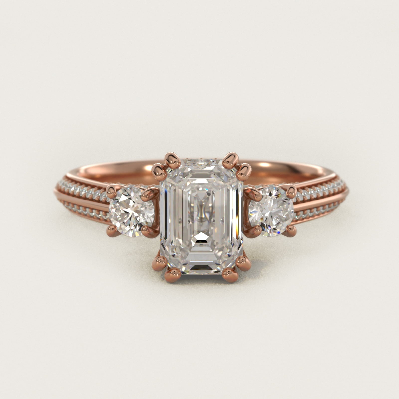 PavŽ Knife Edge Diamond Three Stone Engagement Ring In 14K Rose Gold By James Allen - Emerald Center