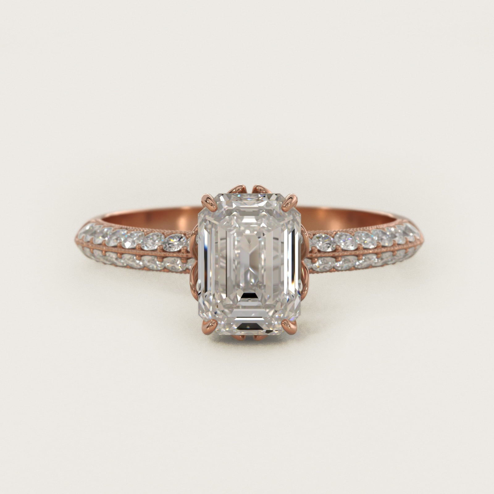 Pav? Knife Edge Lotus Basket Diamond Engagement Ring In 18k Rose Gold By James Allen - Emerald Center