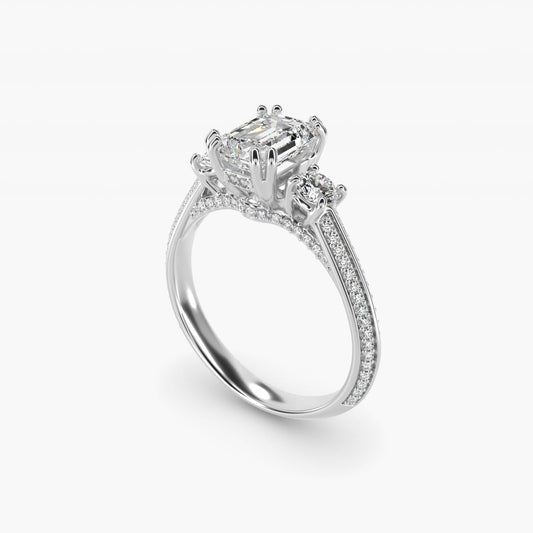 Pav? Knife Edge Diamond Three Stone Engagement Ring In 18k White Gold By James Allen - Emerald Center