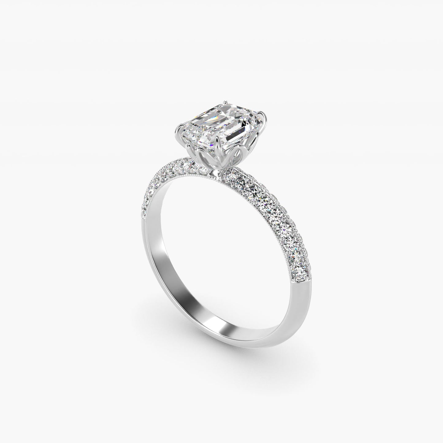 Pav? Knife Edge Lotus Basket Diamond Engagement Ring In 18k White Gold By James Allen - Emerald Center