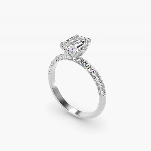 PavŽ Knife Edge Lotus Basket Diamond Engagement Ring In 14K White Gold By James Allen - Emerald Center