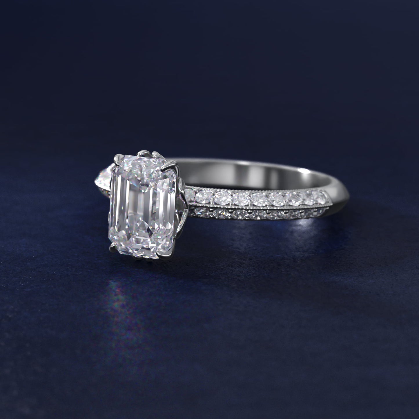 PavŽ Knife Edge Lotus Basket Diamond Engagement Ring In 14K White Gold By James Allen - Emerald Center
