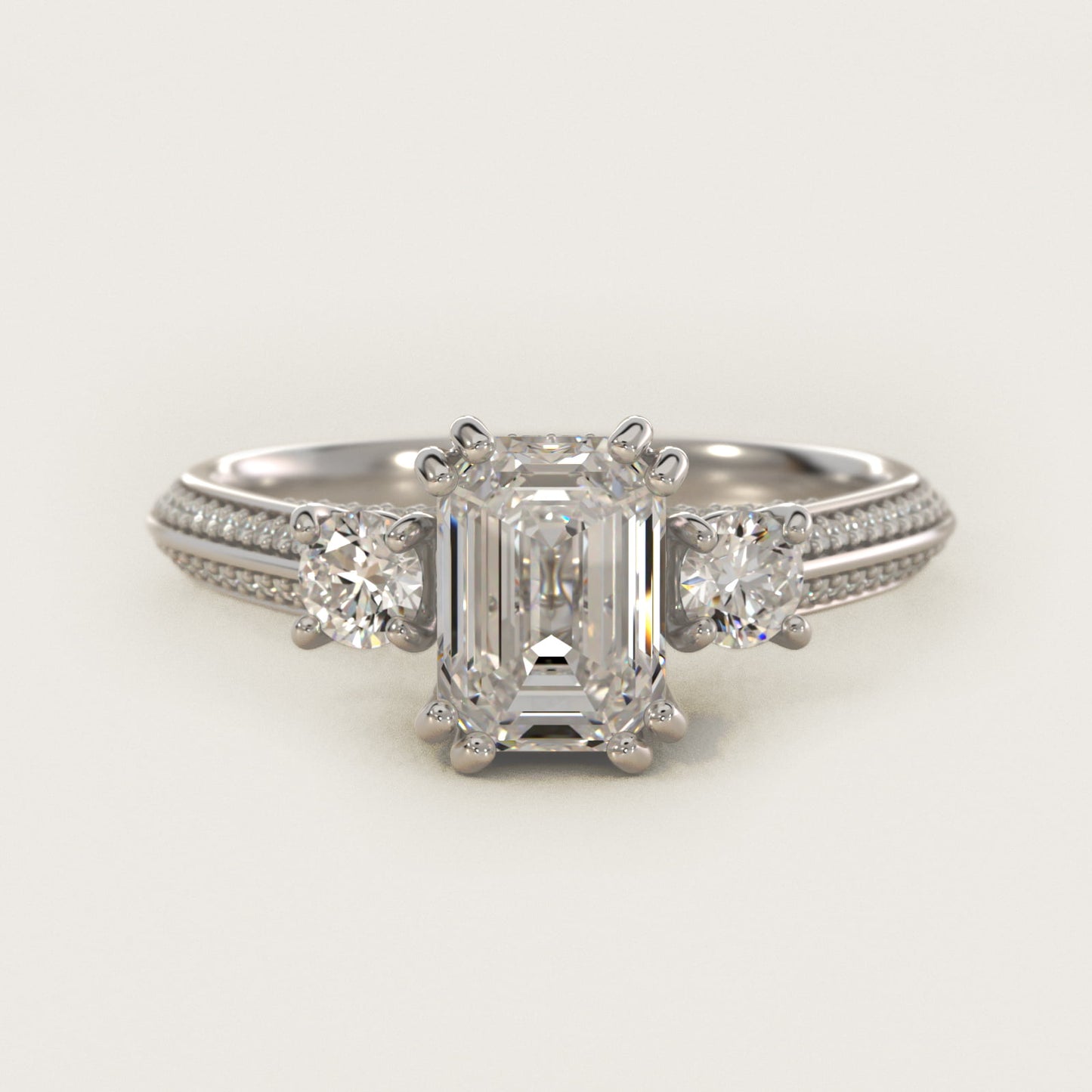 PavŽ Knife Edge Diamond Three Stone Engagement Ring In 14K White Gold By James Allen - Emerald Center