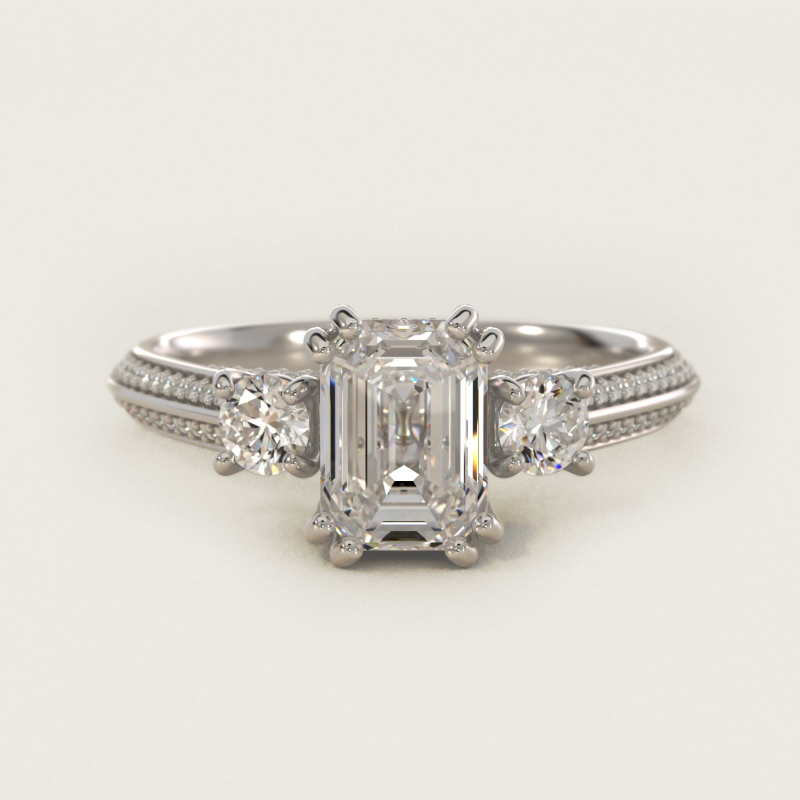 PavŽ Knife Edge Diamond Three Stone Engagement Ring In 14K White Gold By James Allen - Emerald Center