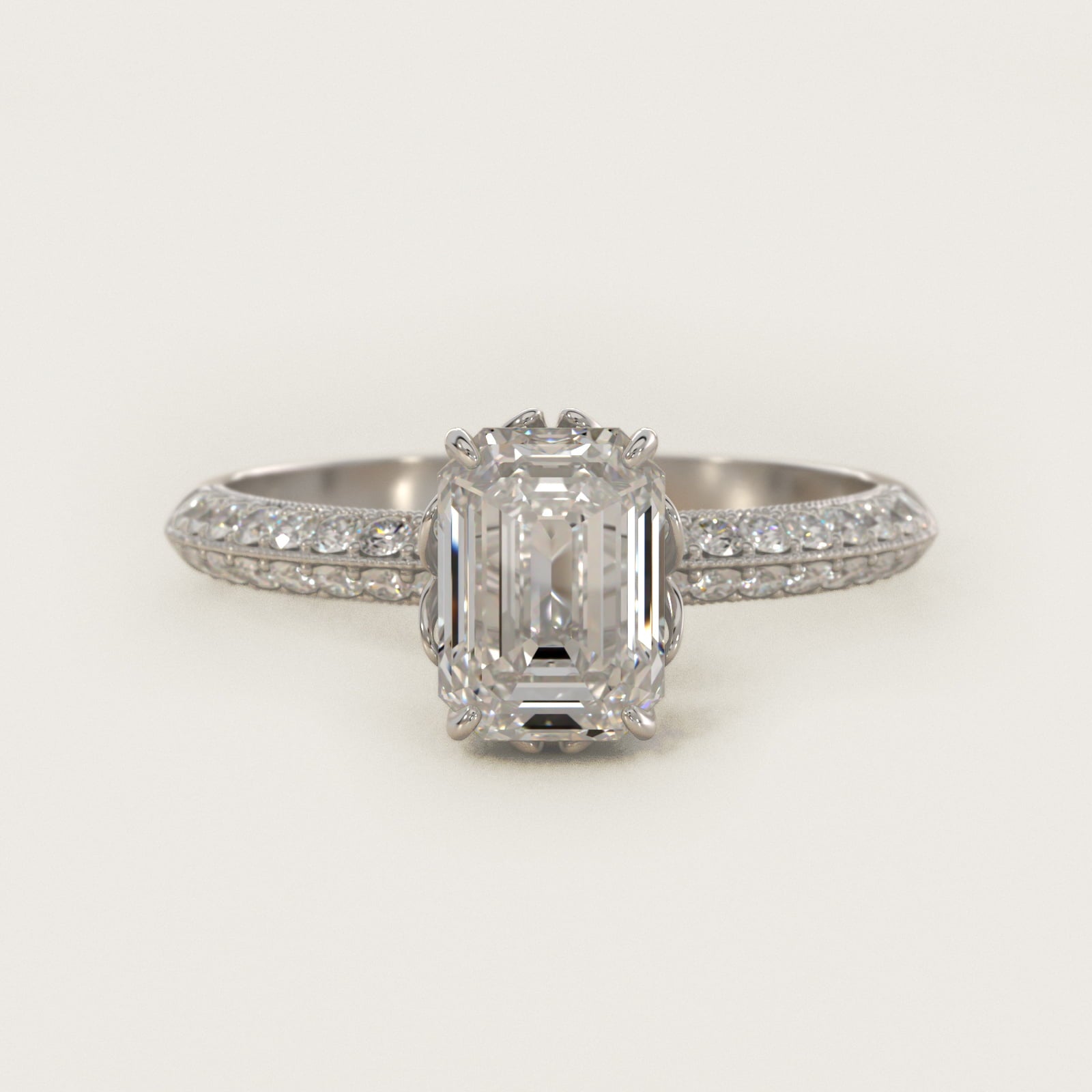 PavŽ Knife Edge Lotus Basket Diamond Engagement Ring In 14K White Gold By James Allen - Emerald Center