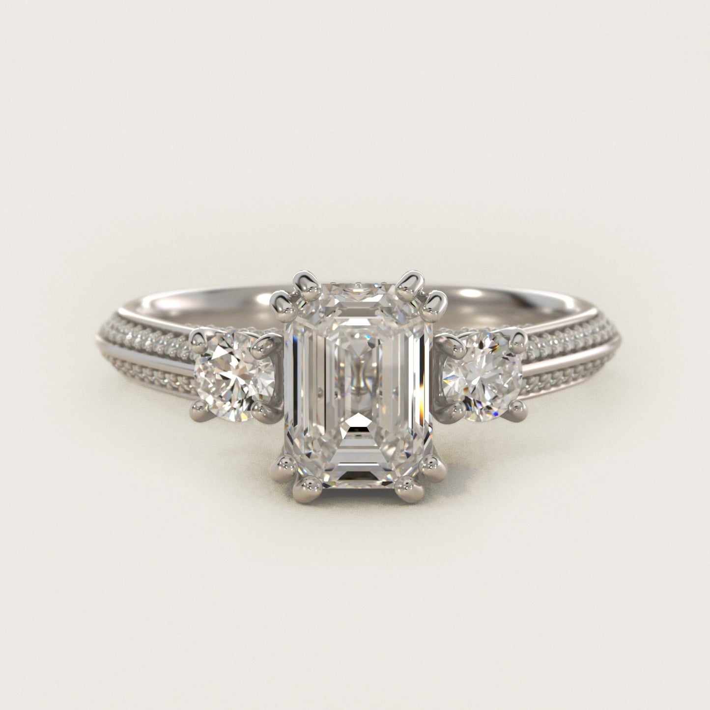 Pav? Knife Edge Diamond Three Stone Engagement Ring In 18k White Gold By James Allen - Emerald Center