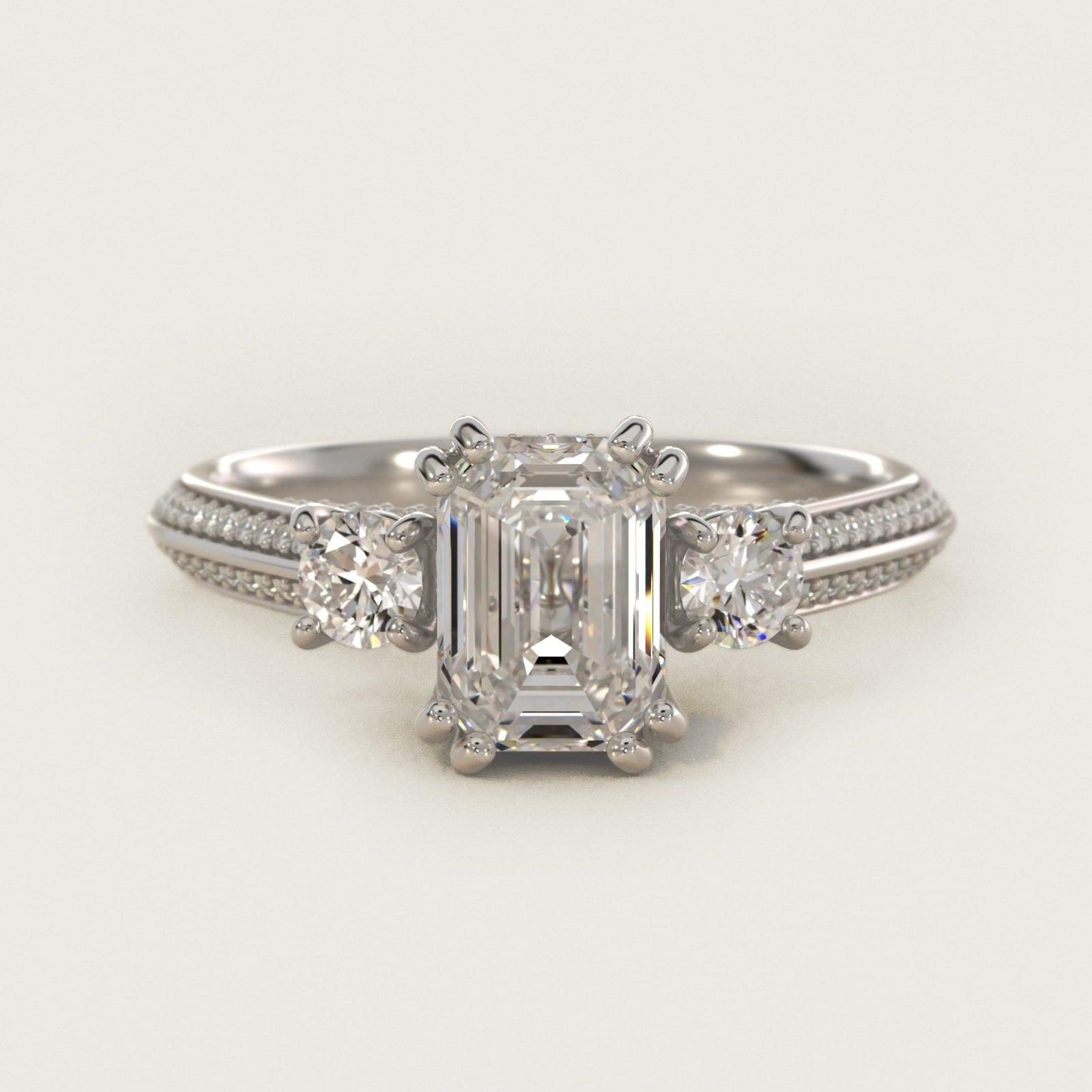 Pav? Knife Edge Diamond Three Stone Engagement Ring In 18k White Gold By James Allen - Emerald Center