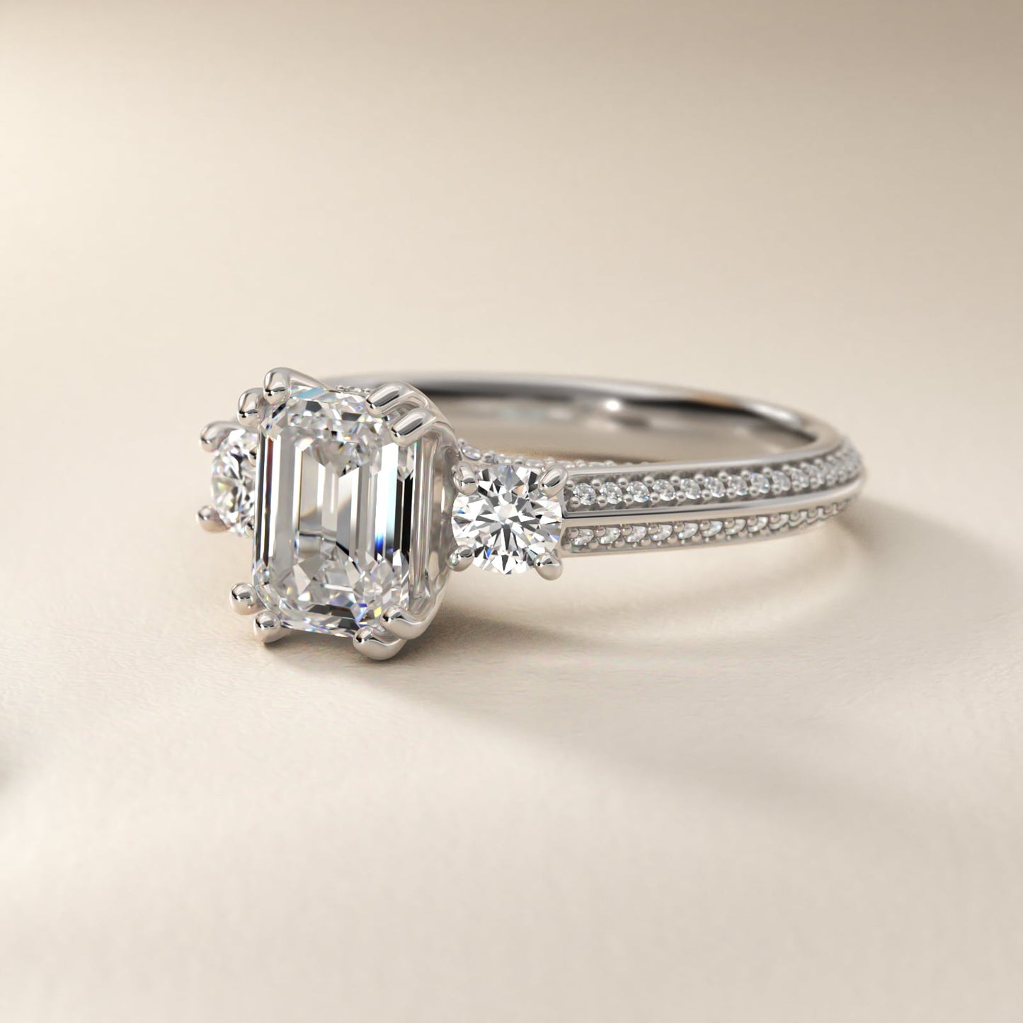 PavŽ Knife Edge Diamond Three Stone Engagement Ring In 14K White Gold By James Allen - Emerald Center