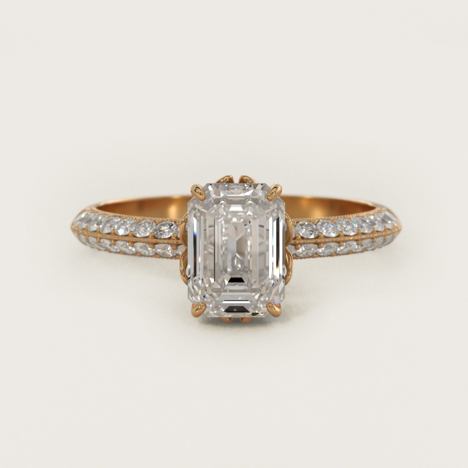 Pav? Knife Edge Lotus Basket Diamond Engagement Ring In 18k Yellow Gold By James Allen - Emerald Center
