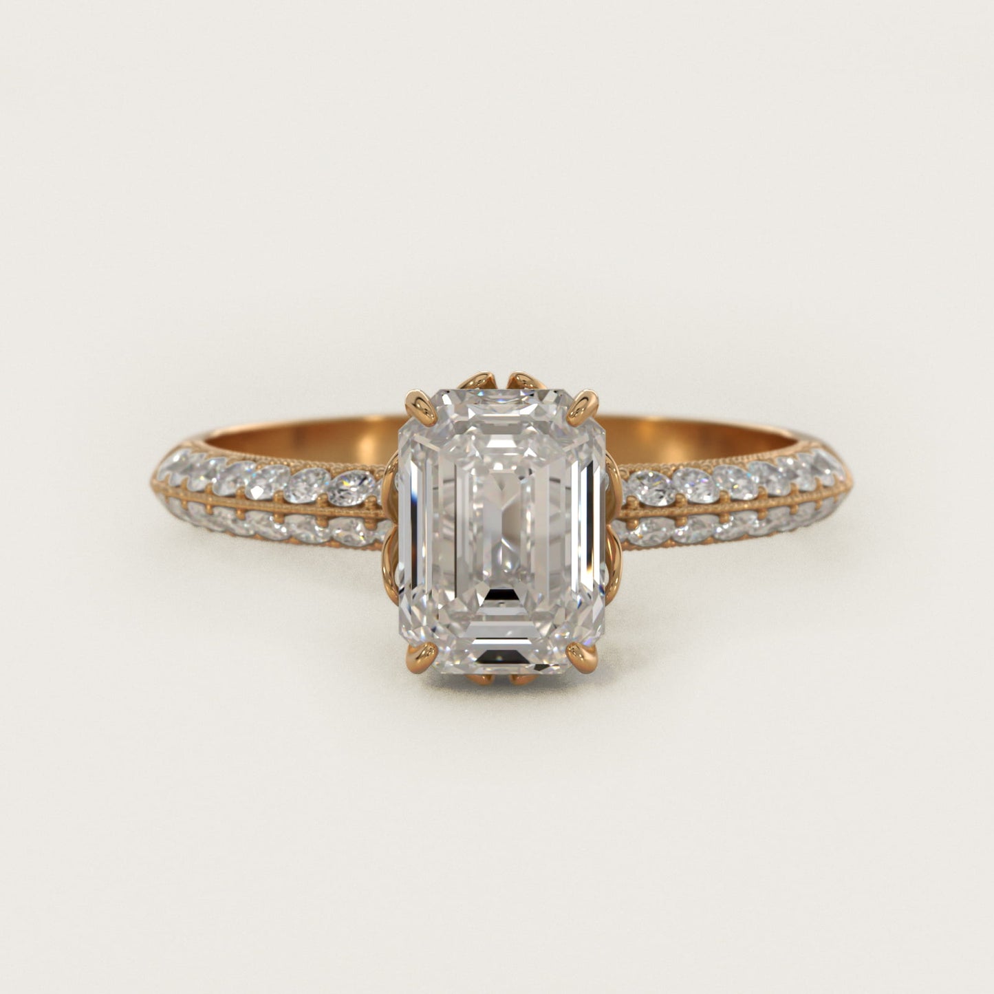 PavŽ Knife Edge Lotus Basket Diamond Engagement Ring In 14K Yellow Gold By James Allen - Emerald Center