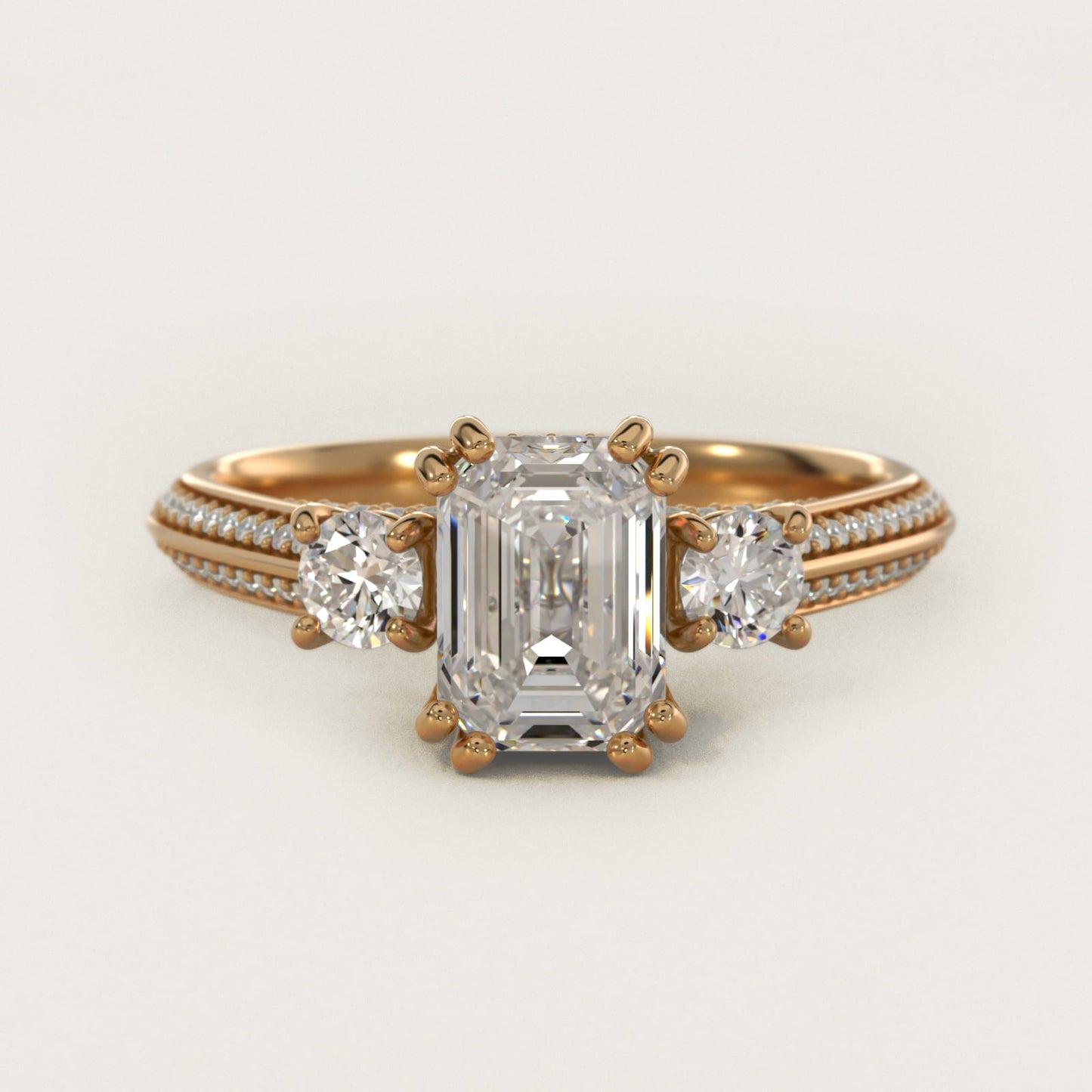 Pav? Knife Edge Diamond Three Stone Engagement Ring In 18k Yellow Gold By James Allen - Emerald Center