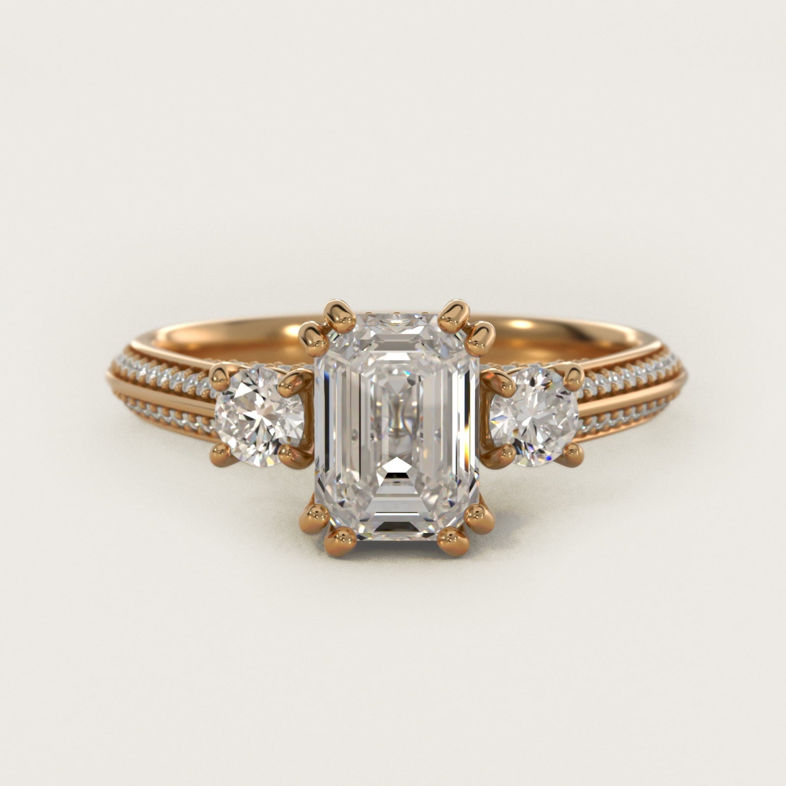 Pav? Knife Edge Diamond Three Stone Engagement Ring In 18k Yellow Gold By James Allen - Emerald Center