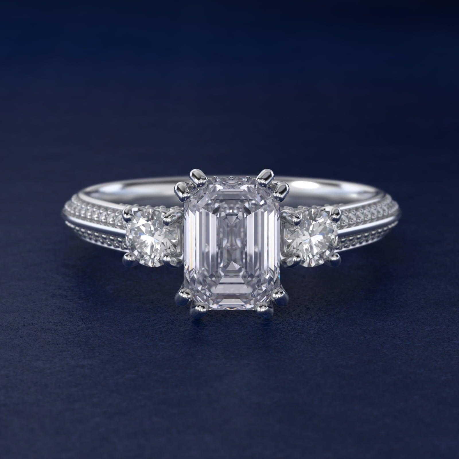 Pav? Knife Edge Diamond Three Stone Engagement Ring In Platinum By James Allen - Emerald Center