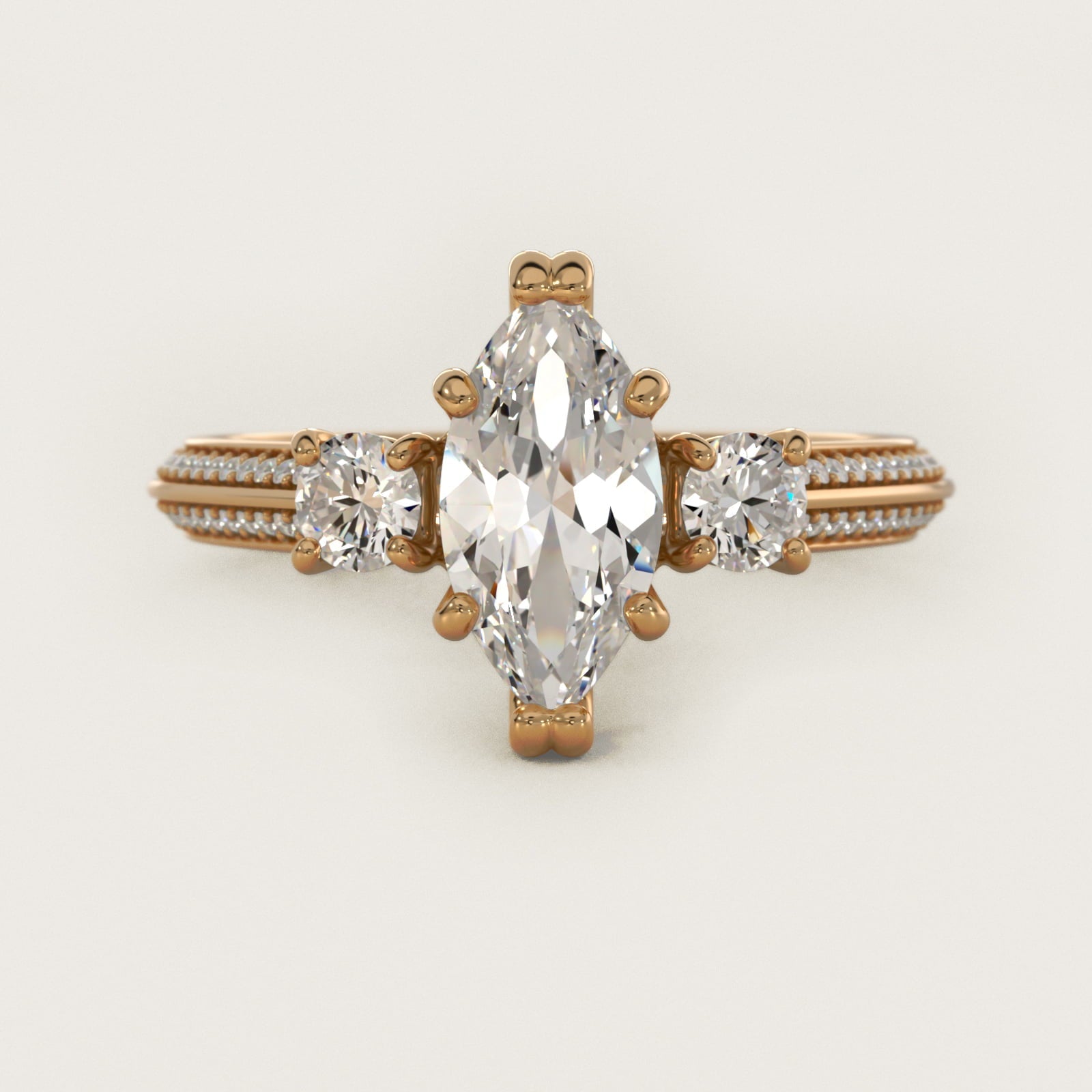 Pav? Knife Edge Diamond Three Stone Engagement Ring In 18k Yellow Gold By James Allen - Marquise Center