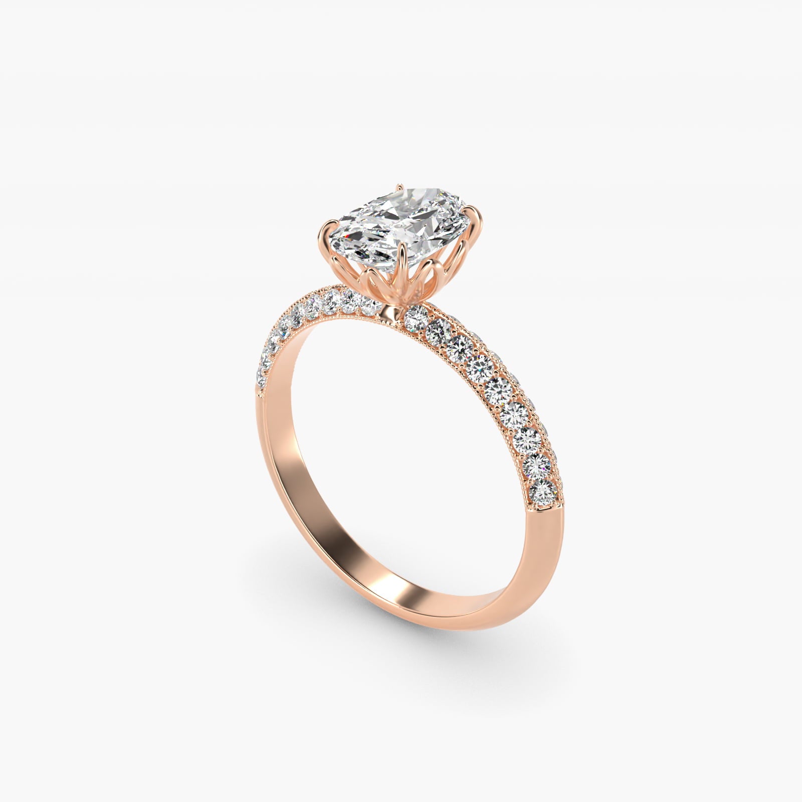 Pav? Knife Edge Lotus Basket Diamond Engagement Ring In 18k Rose Gold By James Allen - Oval Center
