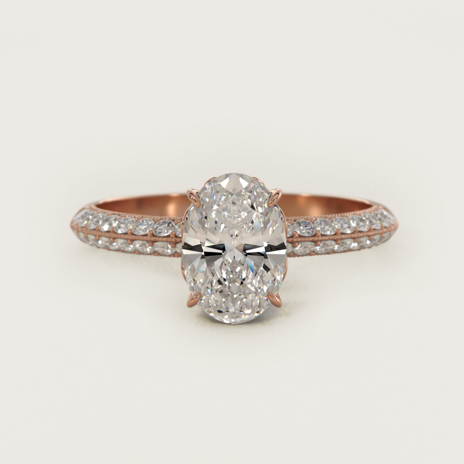 PavŽ Knife Edge Lotus Basket Diamond Engagement Ring In 14K Rose Gold By James Allen - Oval Center
