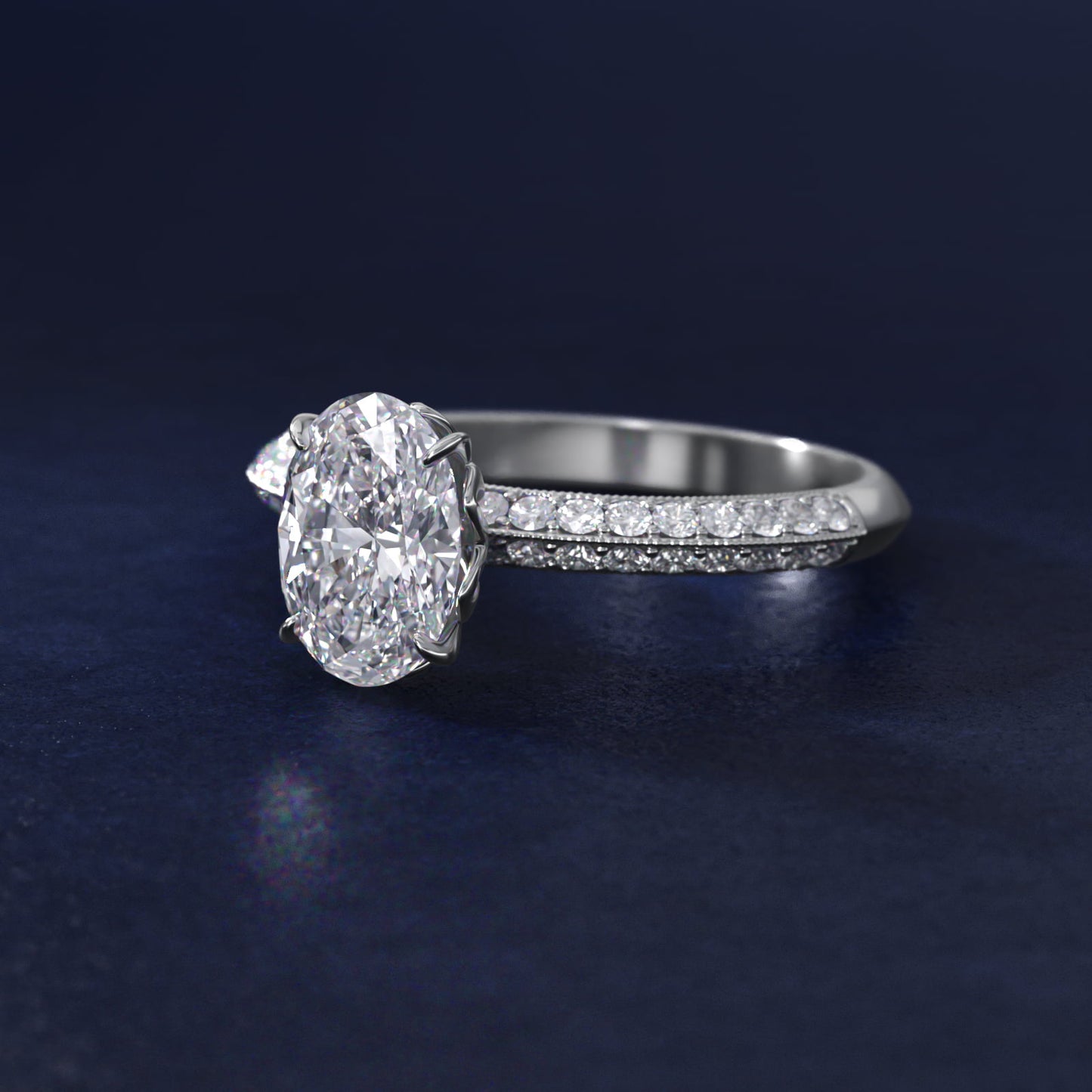 Pav? Knife Edge Lotus Basket Diamond Engagement Ring In 18k White Gold By James Allen - Oval Center