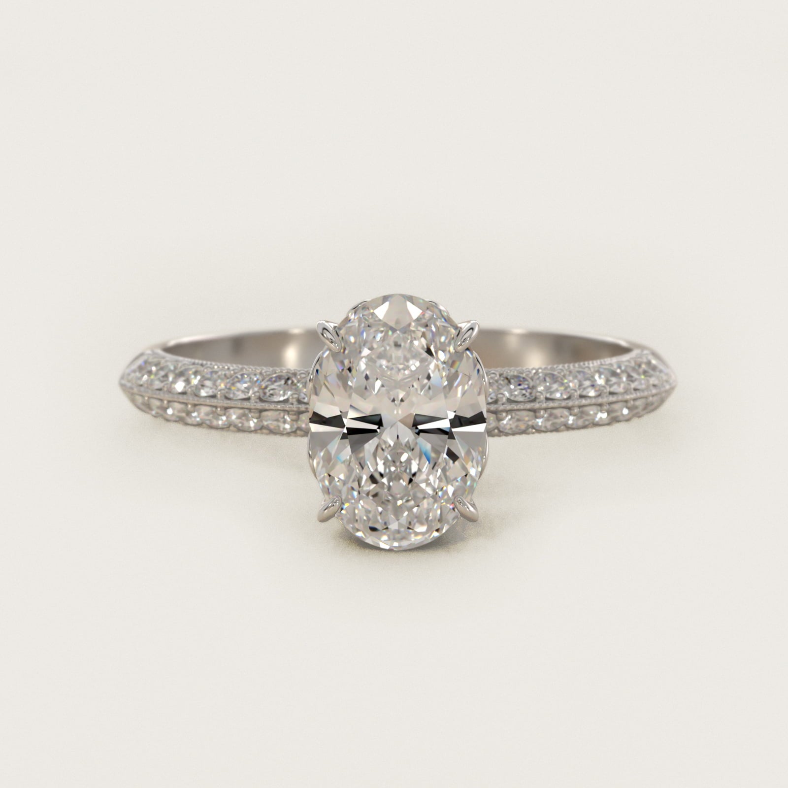 Pav? Knife Edge Lotus Basket Diamond Engagement Ring In 18k White Gold By James Allen - Oval Center