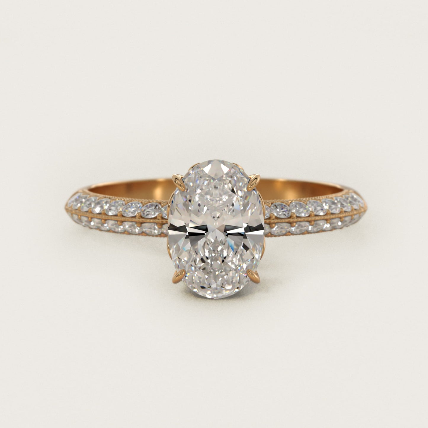 PavŽ Knife Edge Lotus Basket Diamond Engagement Ring In 14K Yellow Gold By James Allen - Oval Center