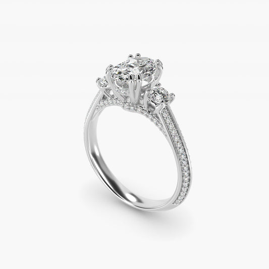 Pav? Knife Edge Diamond Three Stone Engagement Ring In Platinum By James Allen - Oval Center