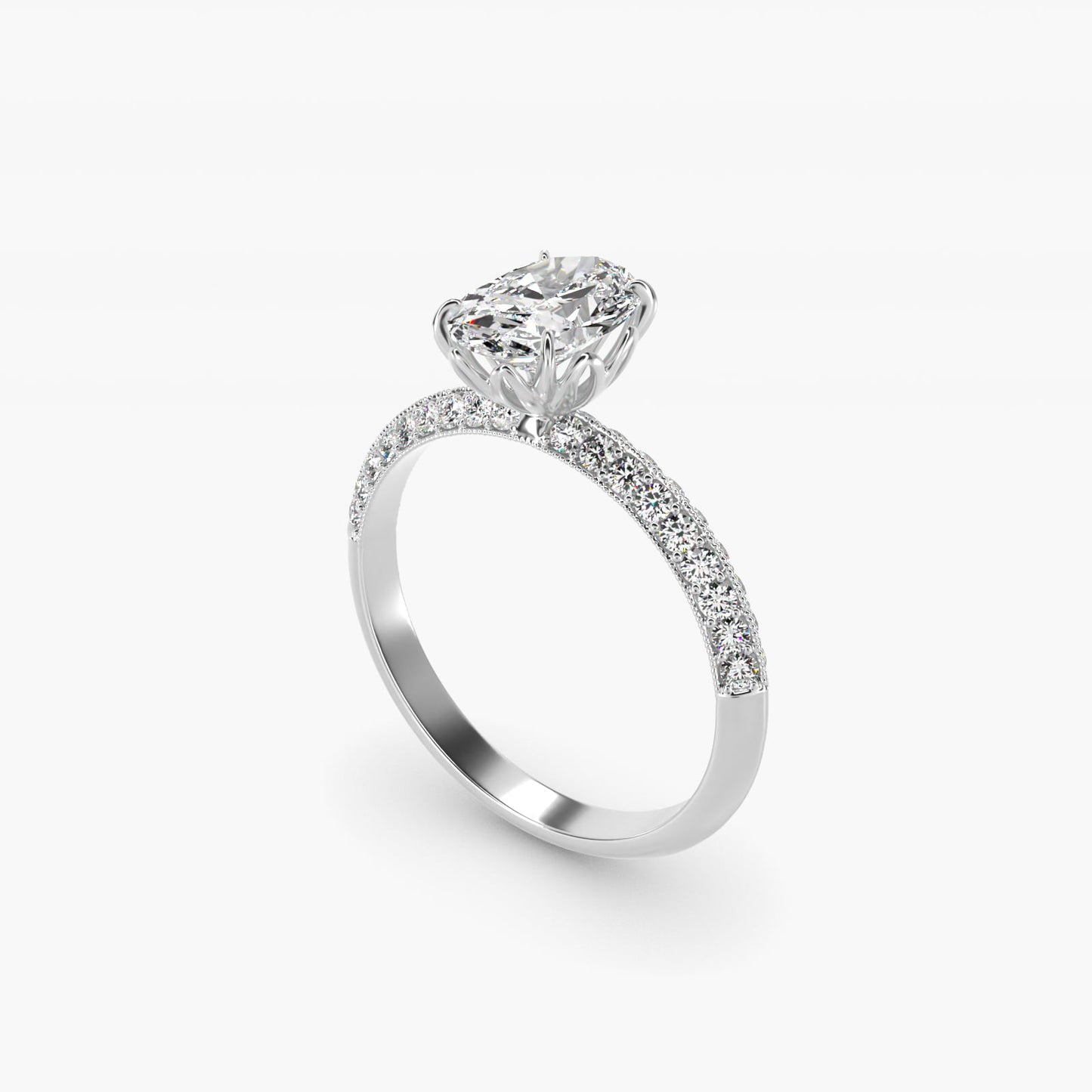 Pav? Knife Edge Lotus Basket Diamond Engagement Ring In Platinum By James Allen - Oval Center
