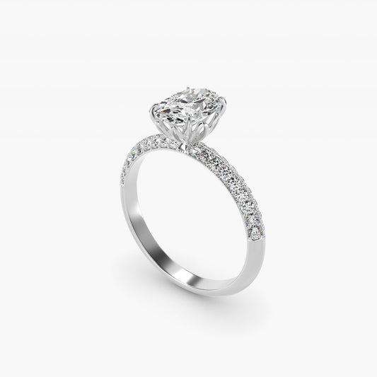 Pav? Knife Edge Lotus Basket Diamond Engagement Ring In Platinum By James Allen - Oval Center
