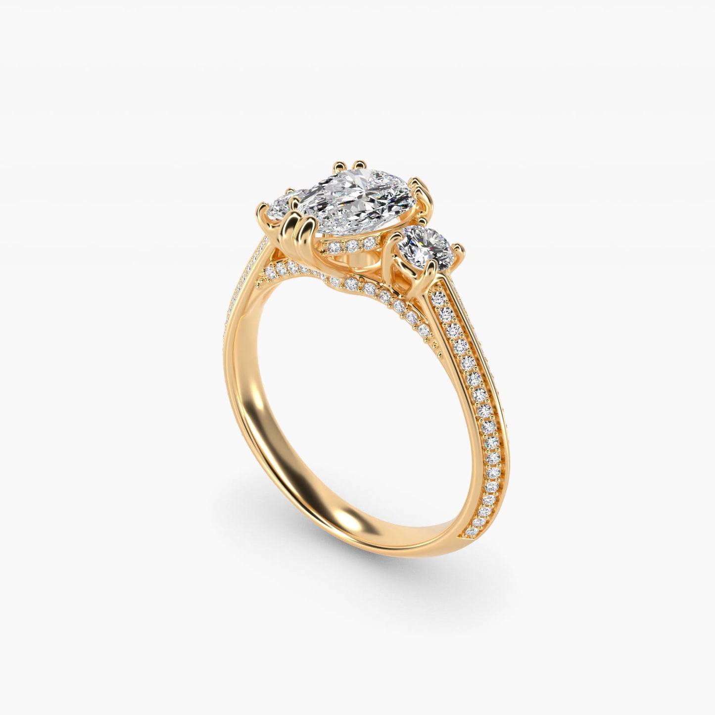 Pav? Knife Edge Diamond Three Stone Engagement Ring In 18k Yellow Gold By James Allen - Pear Center