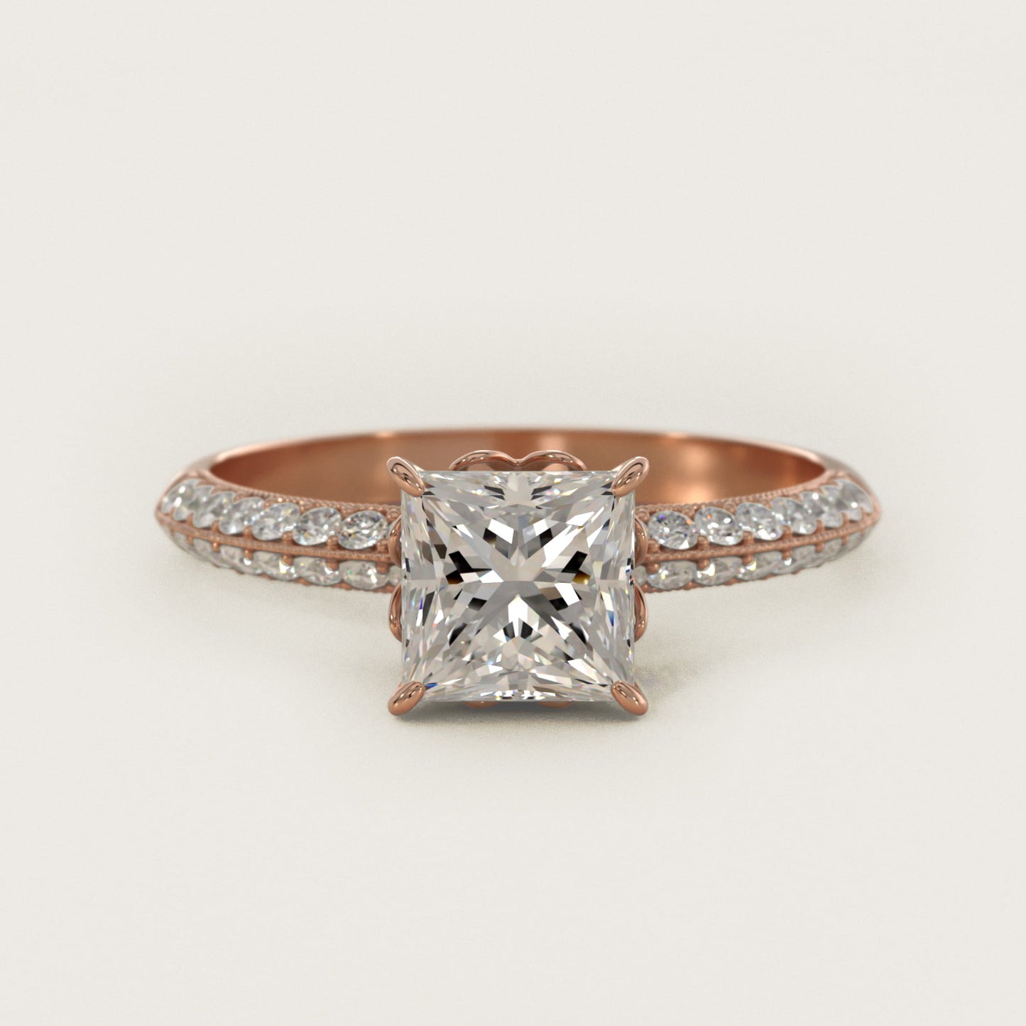 Pav? Knife Edge Lotus Basket Diamond Engagement Ring In 18k Rose Gold By James Allen - Princess Center