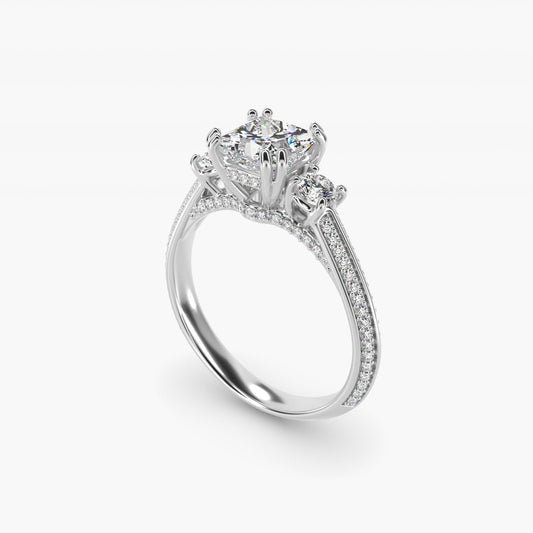 PavŽ Knife Edge Diamond Three Stone Engagement Ring In 14K White Gold By James Allen - Princess Center