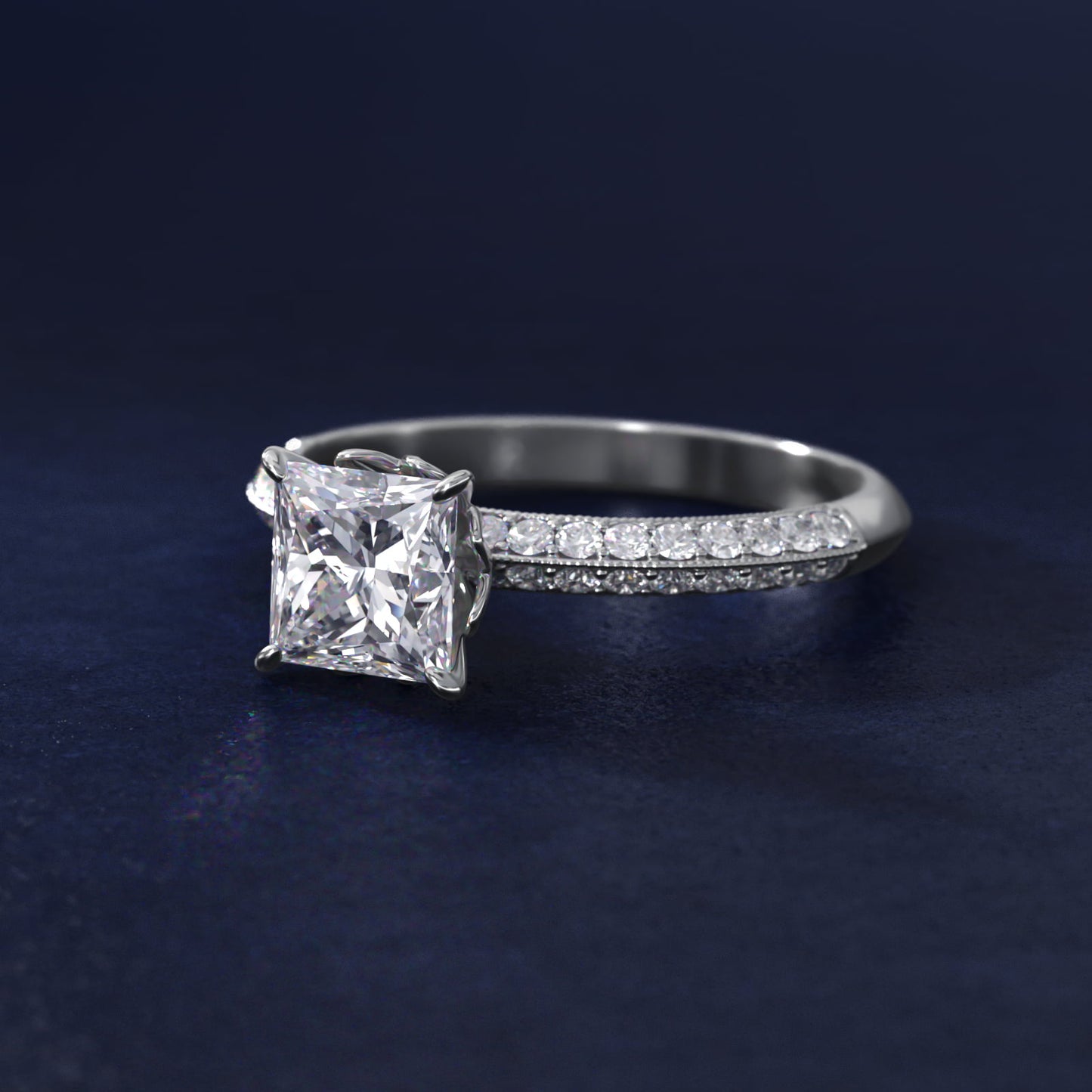Pav? Knife Edge Lotus Basket Diamond Engagement Ring In 18k White Gold By James Allen - Princess Center