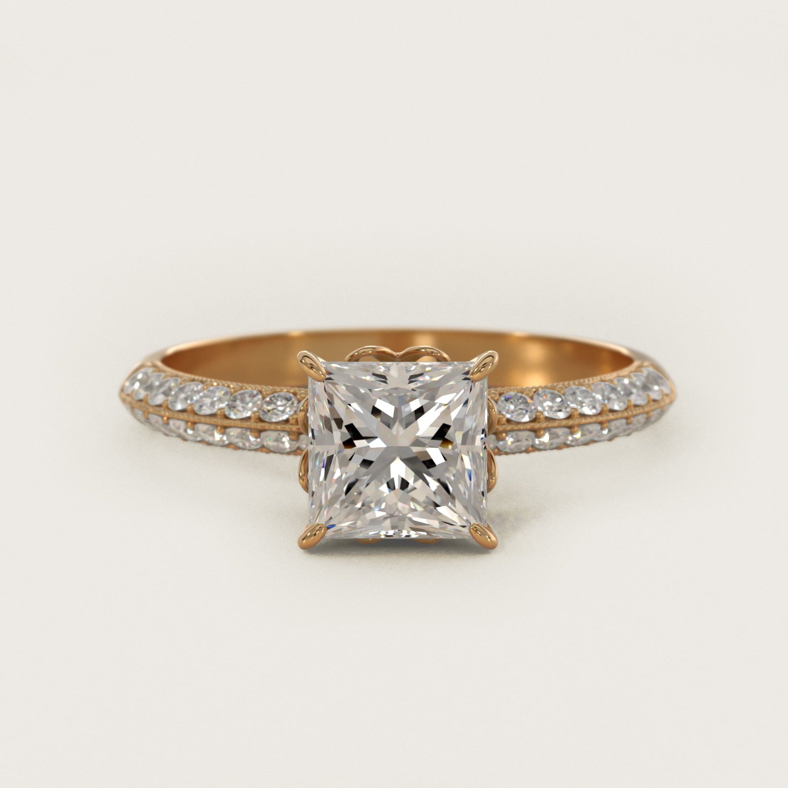Pav? Knife Edge Lotus Basket Diamond Engagement Ring In 18k Yellow Gold By James Allen - Princess Center