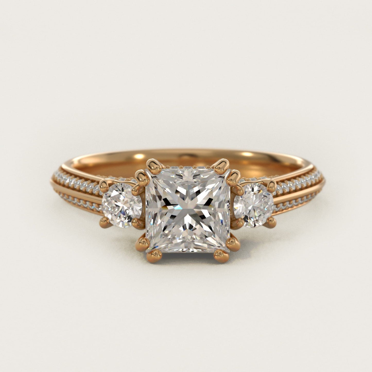 Pav? Knife Edge Diamond Three Stone Engagement Ring In 18k Yellow Gold By James Allen - Princess Center