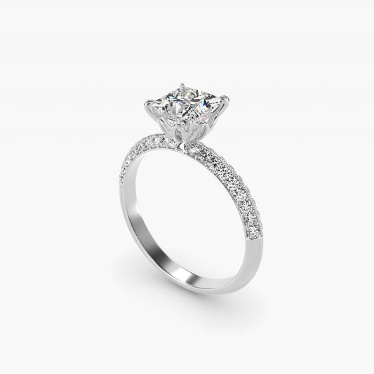 Pav? Knife Edge Lotus Basket Diamond Engagement Ring In Platinum By James Allen - Princess Center