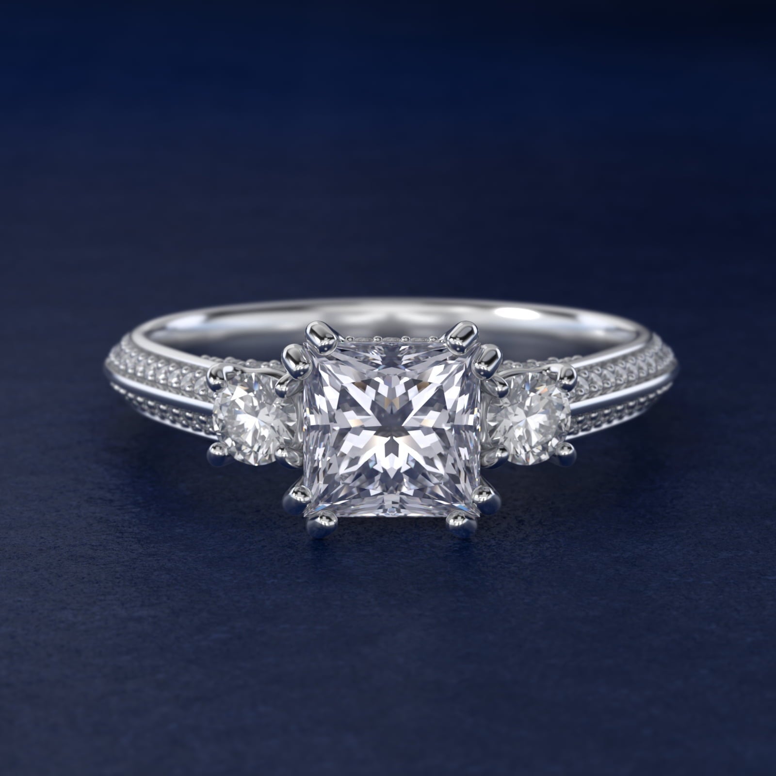 Pav? Knife Edge Diamond Three Stone Engagement Ring In Platinum By James Allen - Princess Center