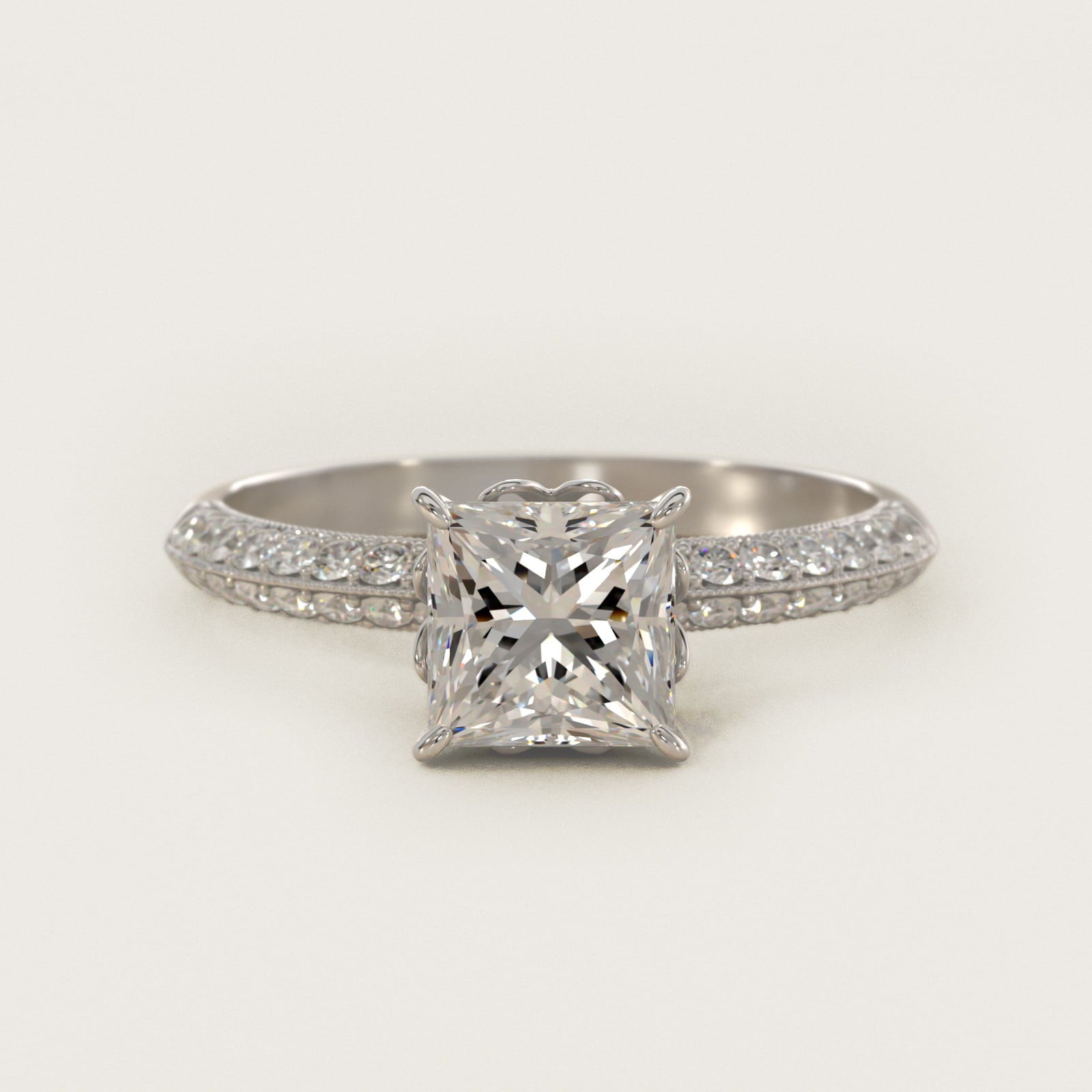 Pav? Knife Edge Lotus Basket Diamond Engagement Ring In Platinum By James Allen - Princess Center