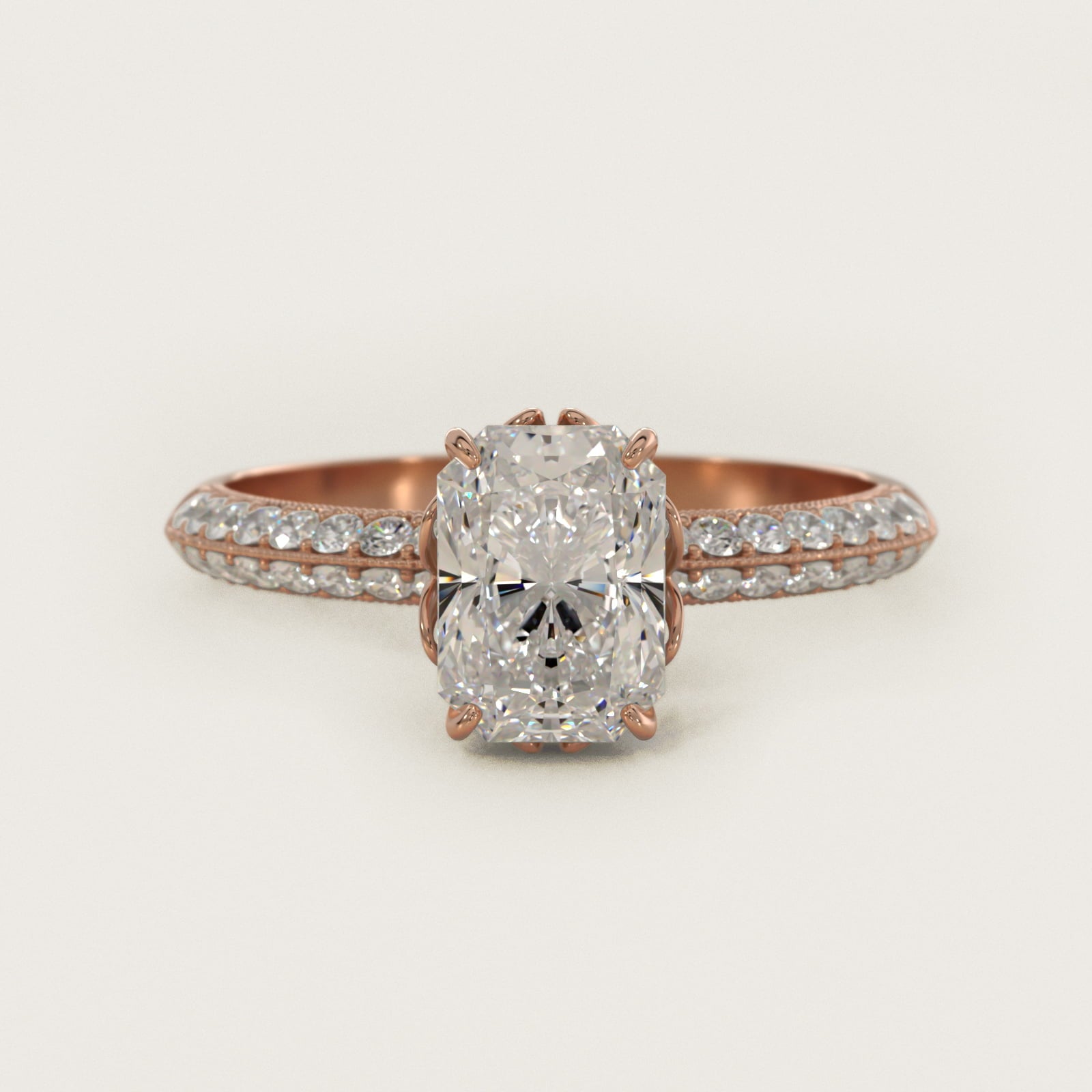 Pav? Knife Edge Lotus Basket Diamond Engagement Ring In 18k Rose Gold By James Allen - Radiant Center