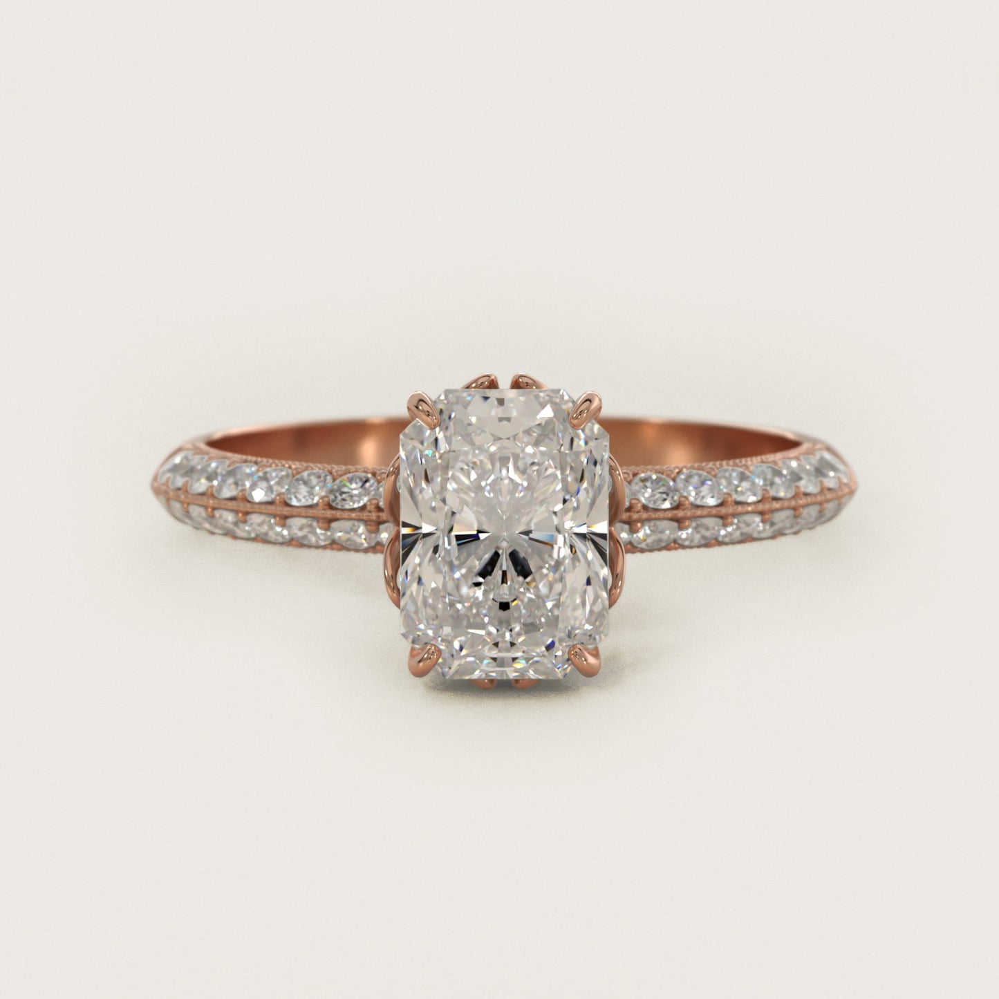 PavŽ Knife Edge Lotus Basket Diamond Engagement Ring In 14K Rose Gold By James Allen - Radiant Center