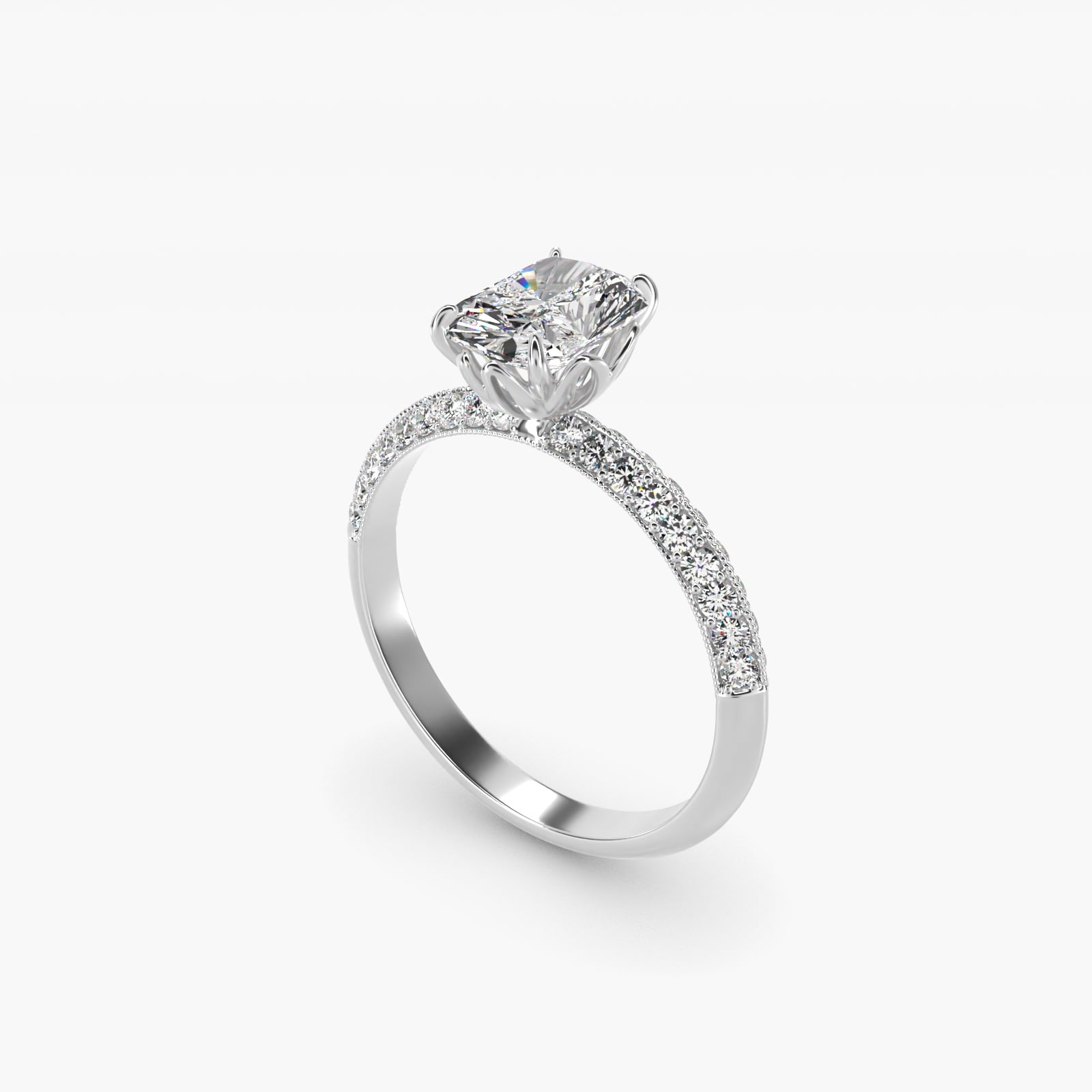 Pav? Knife Edge Lotus Basket Diamond Engagement Ring In 18k White Gold By James Allen - Radiant Center