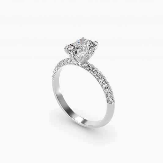 PavŽ Knife Edge Lotus Basket Diamond Engagement Ring In 14K White Gold By James Allen - Radiant Center