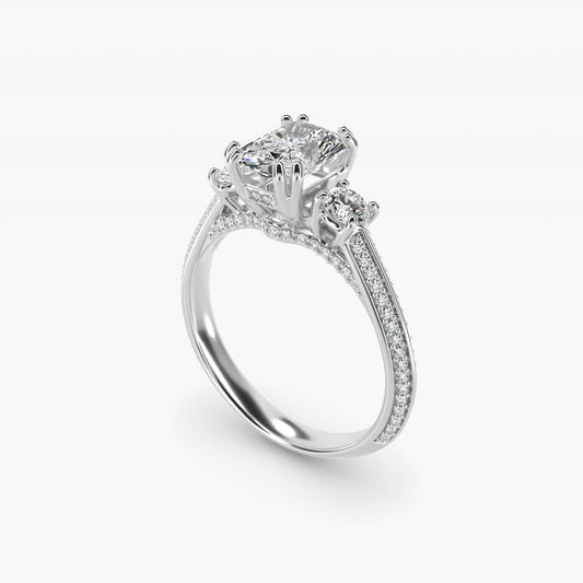 Pav? Knife Edge Diamond Three Stone Engagement Ring In 18k White Gold By James Allen - Radiant Center